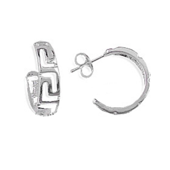 Sterling Silver Hoop Earrings Greek Key (18mm)