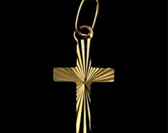 14k Gold Cross Pendant - Laser Diamond Cut (12mm), Imported From Greece