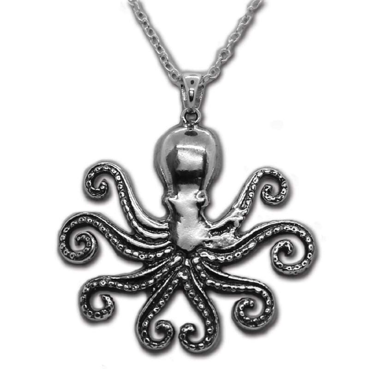 Greek Octopus Sterling Silver Necklace 