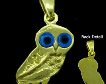 24K Gold Plated Sterling Silver Owl Pendant (19mm)