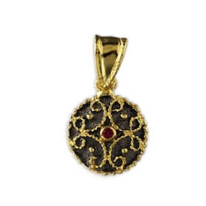 Ancient Greek 24k Gold Plated Sterling Silver Round Byzantine Pendant 14mm