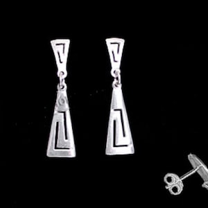 Sterling Silver Earrings Greek Key Triangle (30mm)