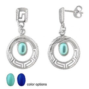 Sterling Silver Earrings - Greek Key Circle with Stone (17mm)