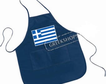 Modern Greek Large Pocketed Apron - Greek Flag