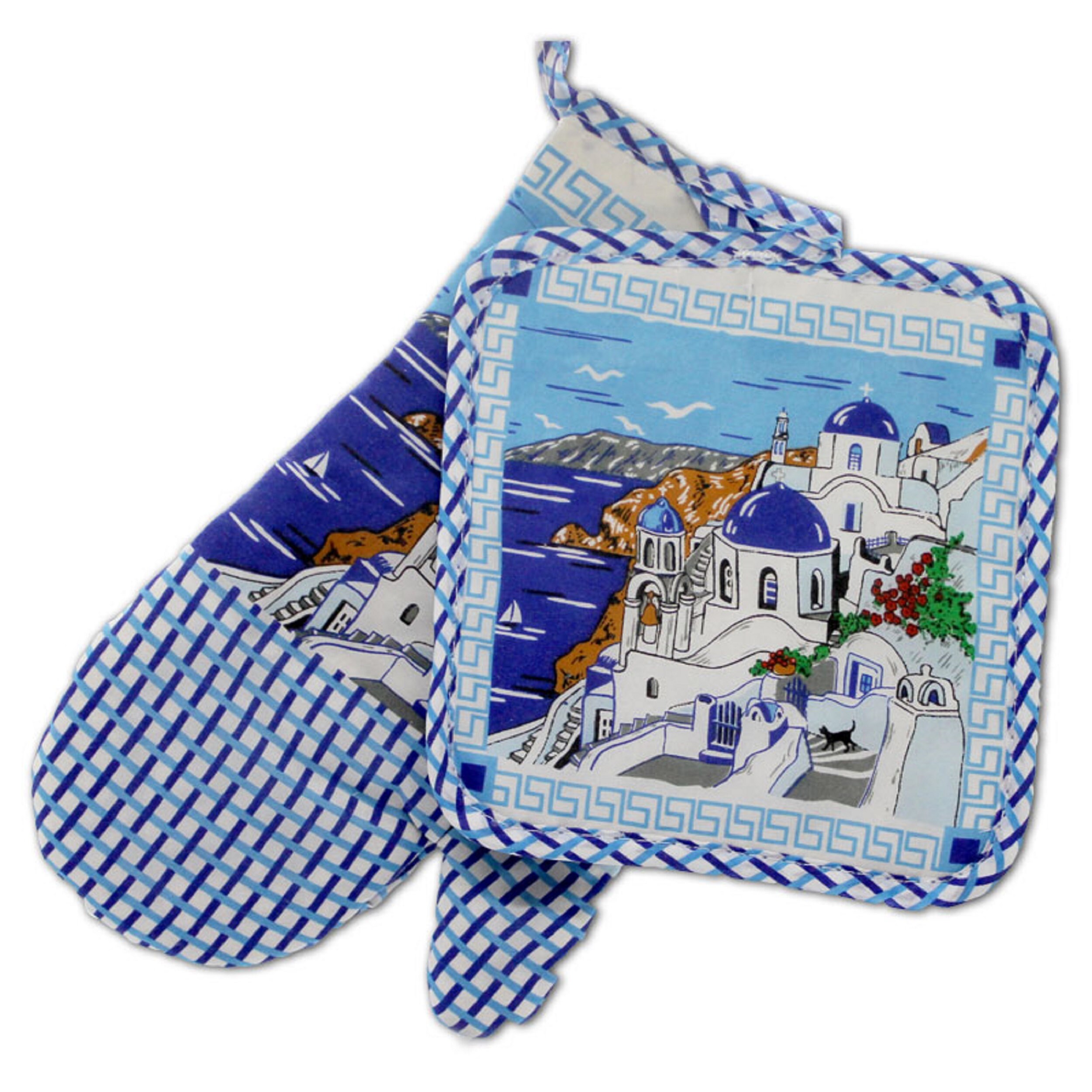 Decorative Oven Santorini Landscape Mitt and Potholder 2 pc. Set