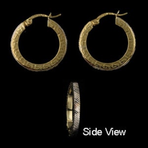 14k Gold Filled Two-Tone Greek Key Hoop Earrings (26mm)