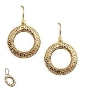 Two Tone 18K Gold Plated Sterling Silver Round Greek Key Earrings Hoop Earrings  (28mm)