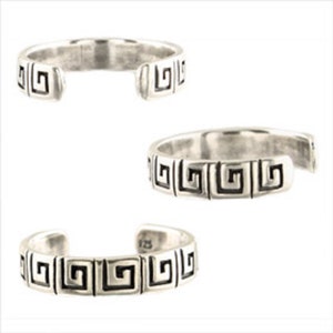 Sterling Silver Ring - Greek Key Toe Ring 4mm (Adjustable)