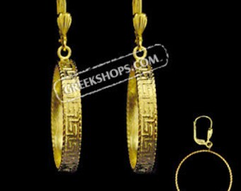 Gold Overlay Greek Key Earrings (clip-on OR post) 25mm