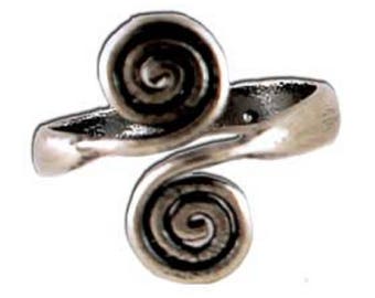 Ancient Greek Double Minoal Swirl Oxidized Sterling Silver Adjustable Ring