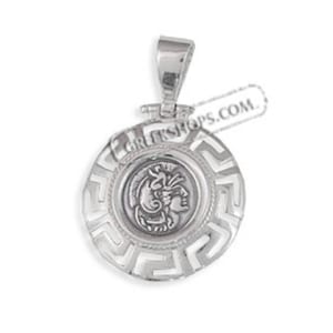 Sterling Silver Greek Pendant - Ancient Silver Coin with Greek Key (27mm)