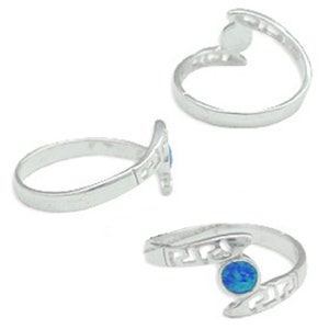 The Neptune Collection - Sterling Silver Ring - Greek Key Serpent with Opal Circle