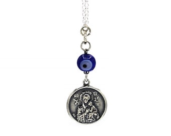 Sterling Silver Car Rear-View Mirror Charm - Virgin Mary & St. Christopher (16mm)