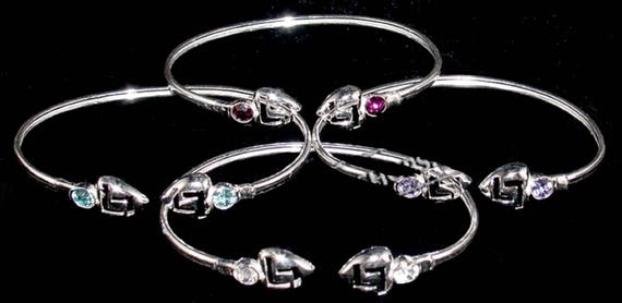 Modern Greek Sterling Silver Greek Key Heart Gemstone Bracelet