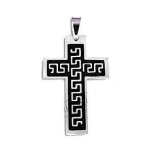 Stainless Steel Pendant - Cross Greek Key Motif (35mm)