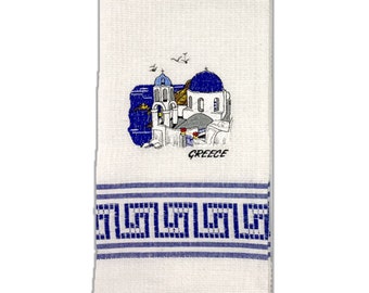 Decorative Embroidered Kitchen Towel feat. Santorini Church 50x60cm