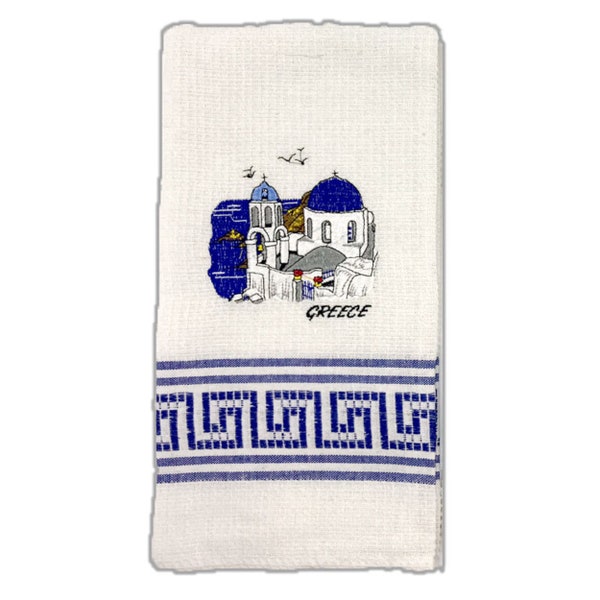 Decorative Embroidered Kitchen Towel feat. Santorini Church 50x60cm