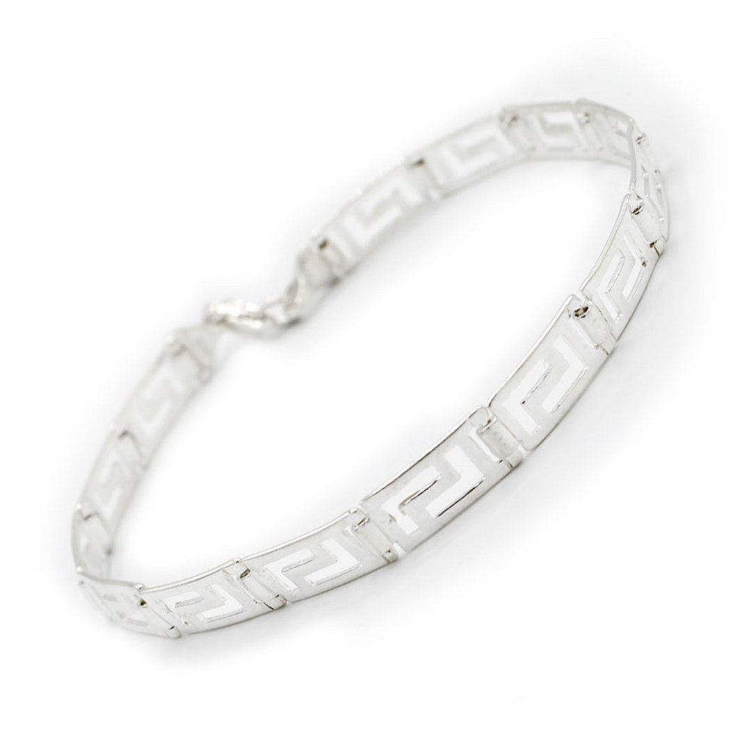 【SCENERITY】Square silver bracelet Sterling Silver Bracelet - Large Square Greek Key Links (8mm