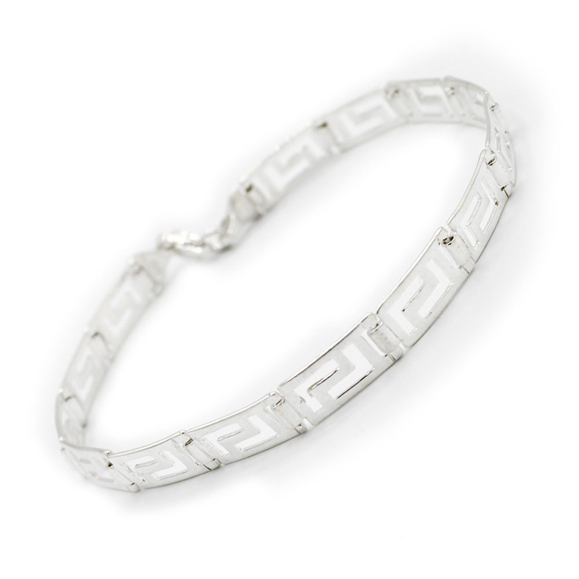Sterling Silver Bracelet - Large Square Greek Key Links (8mm Sterling Silver Bracelet - Large Square Greek Key Links (8mm