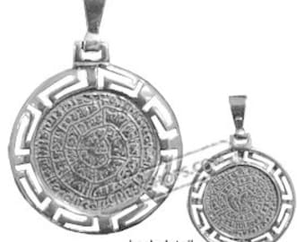 Sterling Silver Pendant - Phaistos Disk With Greek Key (25mm)