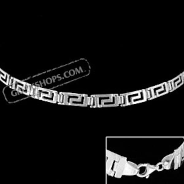 Sterling Silver Bracelet - Square Greek Key Link (4mm)