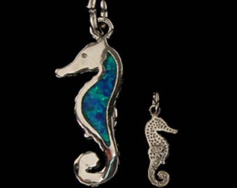 Sterling Silver Pendant - Seahorse and Opal (18mm)