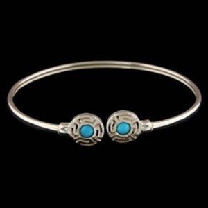 Ancient Greek Sterling Silver Cuff Bracelet - Round Greek Key w/ Turquoise