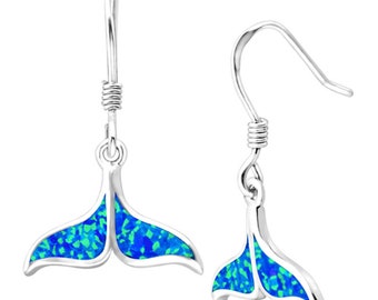 Sterling Silver w/ Natural Opal, Dolphin Fin Hook Earrings 15mm