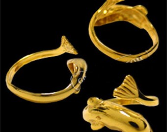 24k Gold Plated Sterling Silver Ring - Minoan Dolphin (Adjustable), Imported From Greece