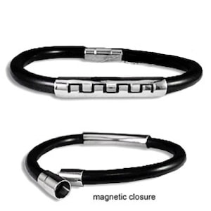Rubber and Stainless Steel Bracelet with Magnetic Closure - Round Greek Key
