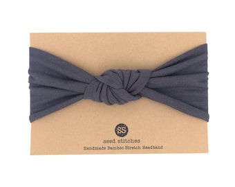Retro Knot Headband in Dark Shadow Gray for Baby, Toddler, Child, Teen or Adult in Stretch Bamboo/Organic Cotton, Topknot, Headwrap