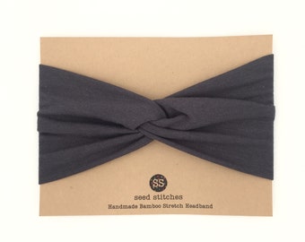 Dark Shadow Twist Headband, Yoga Headband, Exercise Headband, Headwrap for Baby, Toddler or Mommy and Me, Stretch Bamboo and Organic Cotton
