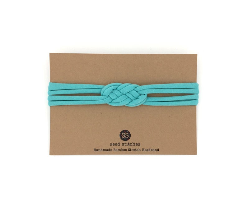Adult in BambooOrganic Cotton Classic Blue and Aqua for Baby Child Set of Braided Thin Sailor Knot Headbands in Navy Toddler NEW