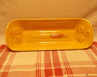 Vintage Ceramic Yellow Cracker Tray Los Angeles Potteries 1969