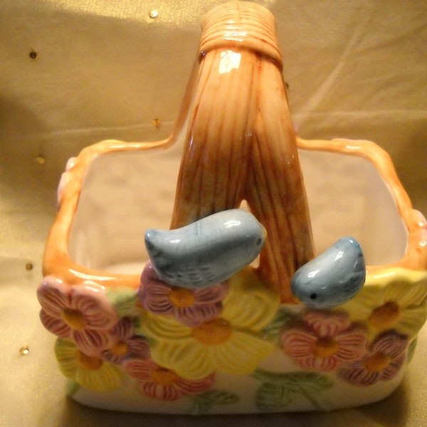 REDUCED PRICE: Vintage Floral Ceramic Basket With Spring Decor