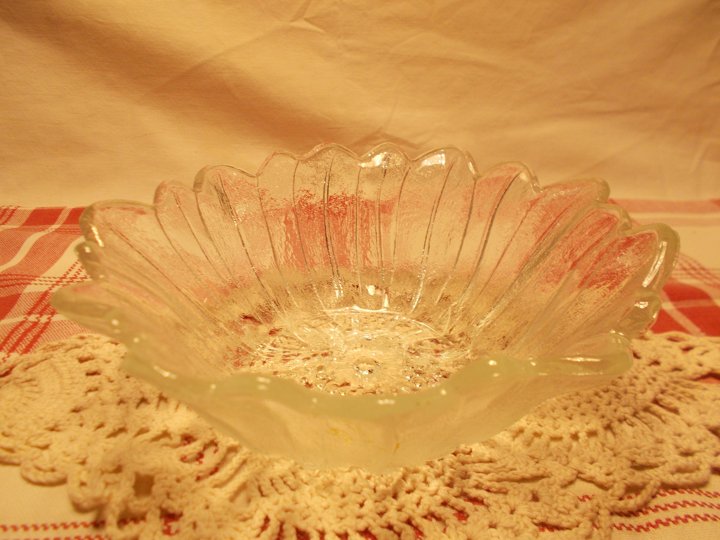 Vintage Clear Glass Small Serving Bowl With Daisy & Florals Etsy