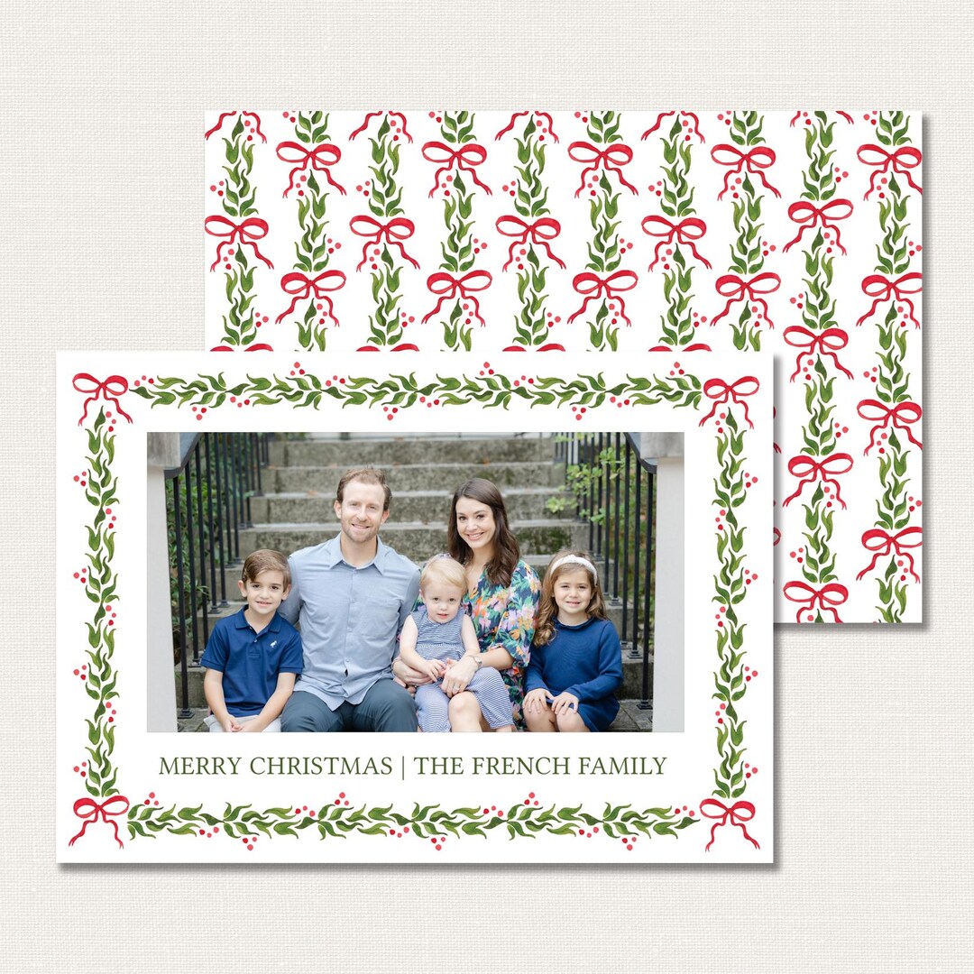 Printable Christmas Photo Card, Watercolor Christmas Card, Digital