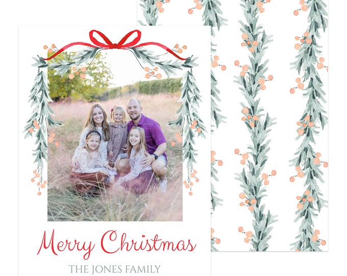 Printable Christmas Photo Card, Watercolor Christmas Card, Digital ...