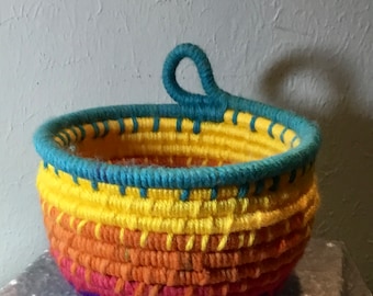 Rainbow Yarn Coiled Basket