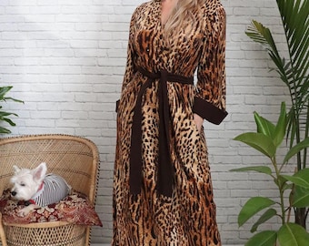 Vestido largo con estampado de leopardo de los años 60, talla mediana, estilo vintage para mujer.