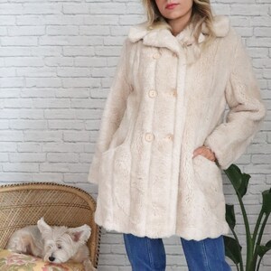 60s 70s Vintage ファーコート ジャケット 丸襟 ショールカラー 