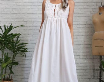 Vintage Laura Ashley Cotton Maxi Dress | Medium | White Cottagecore Eyelet Dress