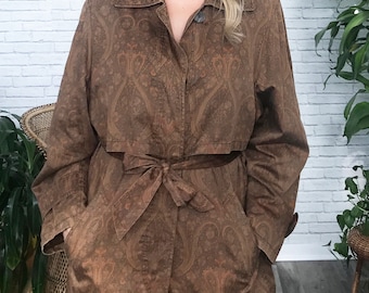 70s Louis Féraud Paisley Trench Coat | Medium | Vintage Boho Designer Rain Jacket