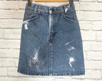 80's KIDS Levi's Painted Skirt || Childrens Girls Toddler High Waist Artist's Little Jean Skirt || Light Wash Cotton Denim || Made In Canada