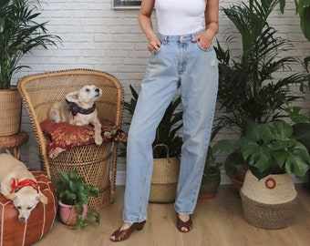 Vintage Calvin Klein High Waist Jeans || 32 Waist Tapered Leg Regular Fit Ultra High Rise Distressed Painted Denim 90s 80s CK Ladies