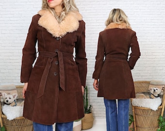 60's 70's Penny Lane Coat | Small Size Ladies | Brown Suede And Shearling Boho Hippie Coat Almost Famous | Fashion Council | Made In Canada