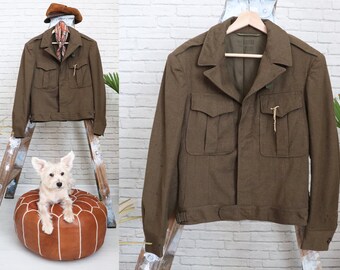 1950s Wool Military Jacket || 36R Small Olive Green Cropped Air Force Ike Coat || Vintage US Army Uniform || USMC wwii ww2 || Field XS