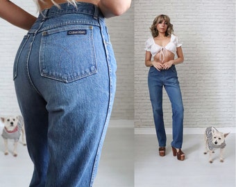 1970's CALVIN KLEIN Jeans || 30 x 32 Ladies || Medium Wash Worn In Faded Straight Tapered Leg High Waist Rise Denim || Vintage CK Jeans