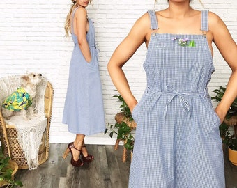 gingham dungaree dress