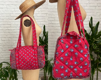Vintage French Country Purse | La Provence De Pierre Deux Quilted Shoulder Bag | Handmade Cotton | Souleiado Fabric | Red Bohemian Purse